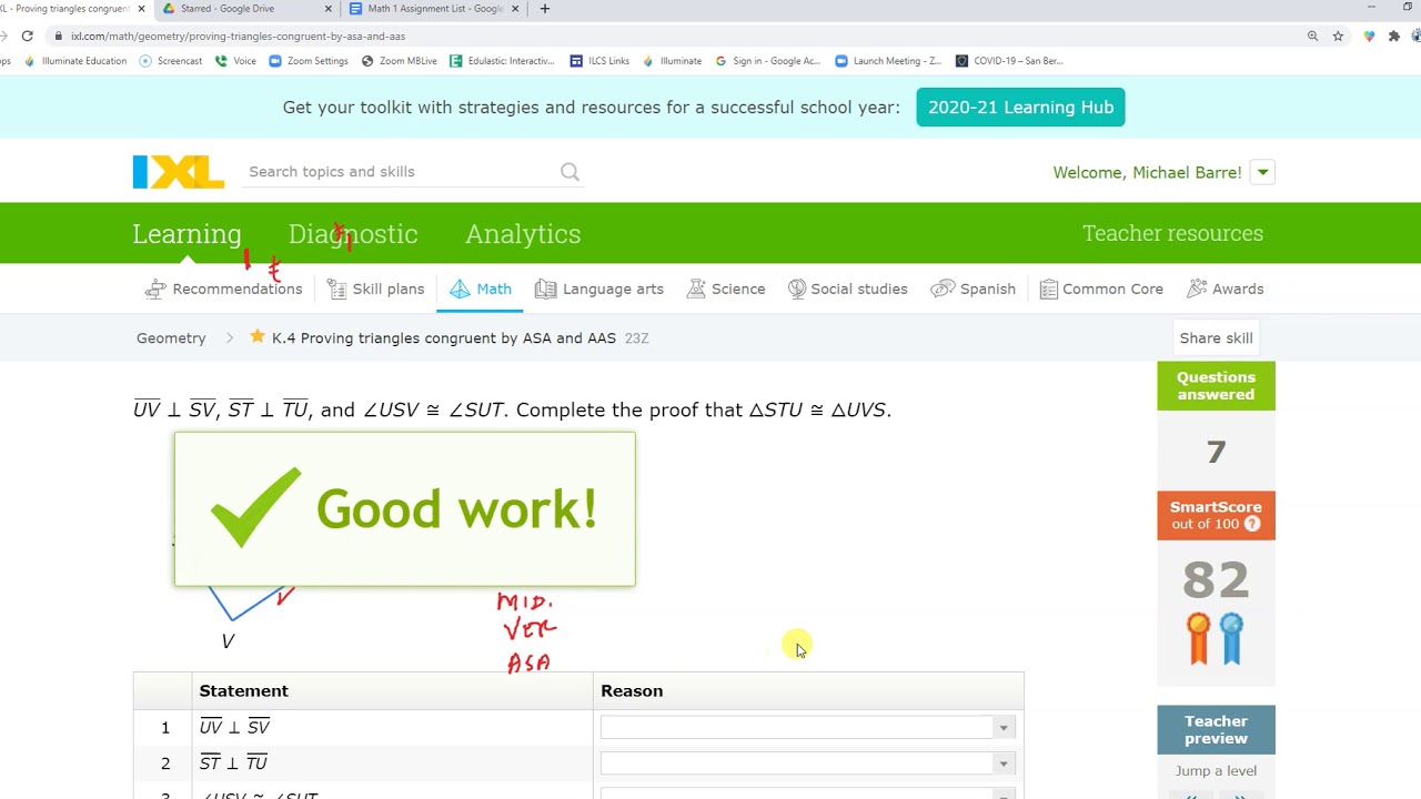 ixl geo K.4 Proving triangles congruent by ASA and AAS (v20.12a)