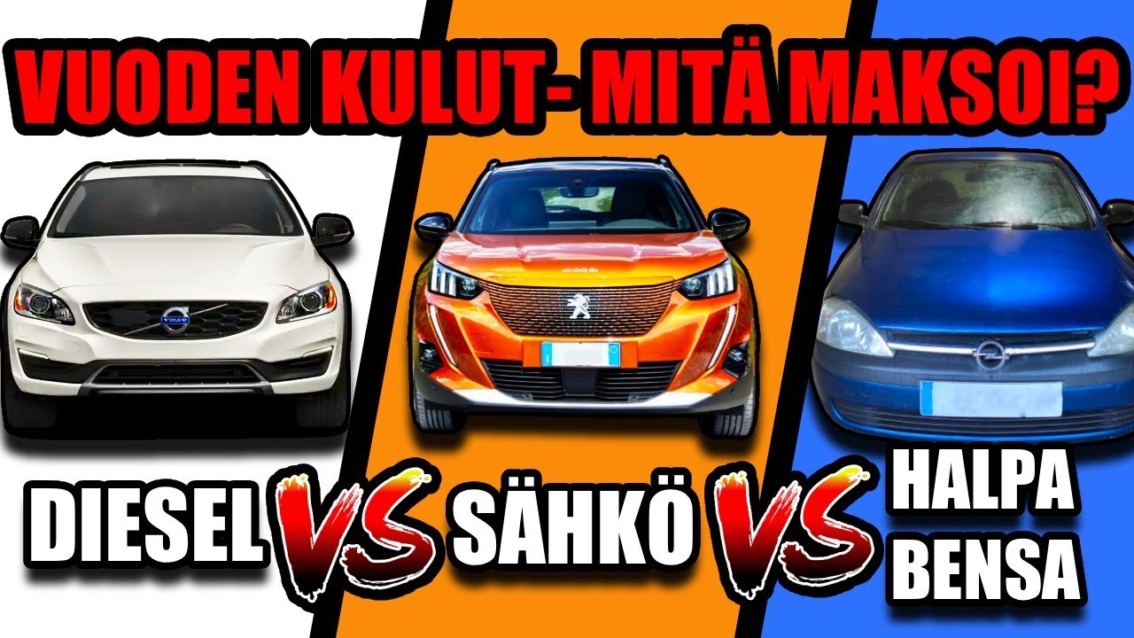 Diesel-, sähkö- ja halpa bensa-auto - Vuoden kulut - Mitä maksaa?