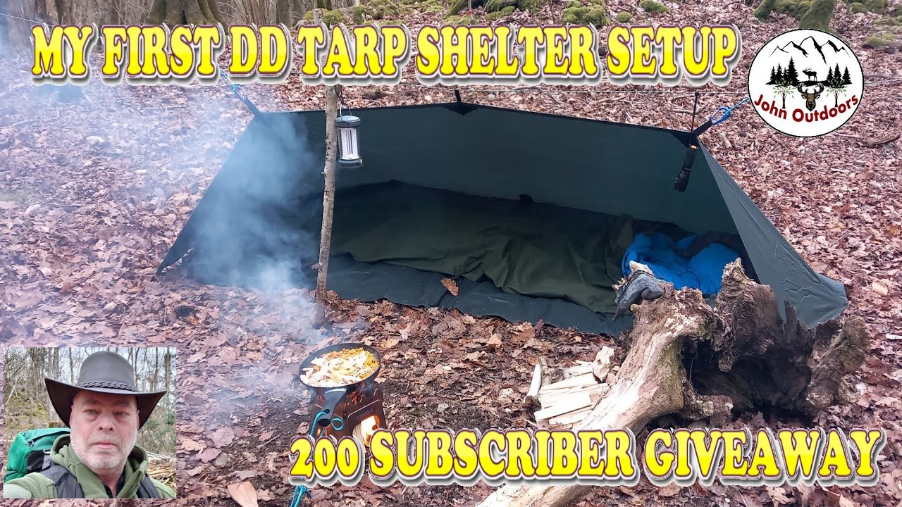 Woodland Wild Camping | DD Tarp Shelter Setup & Little Bushcraft / 200 Subscriber Giveaway