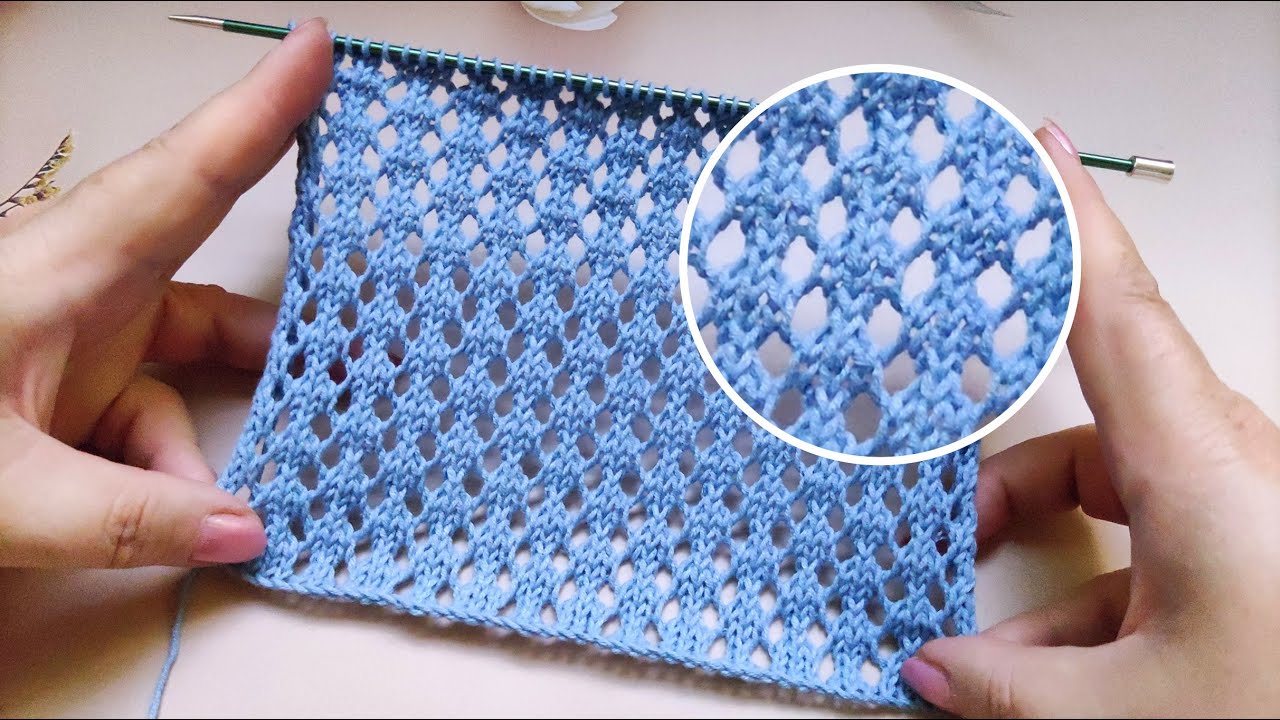 Mesh Knit Stitch Pattern | Netzmuster stricken | Punto griglia ai ferri| Punto de malla a dos agujas