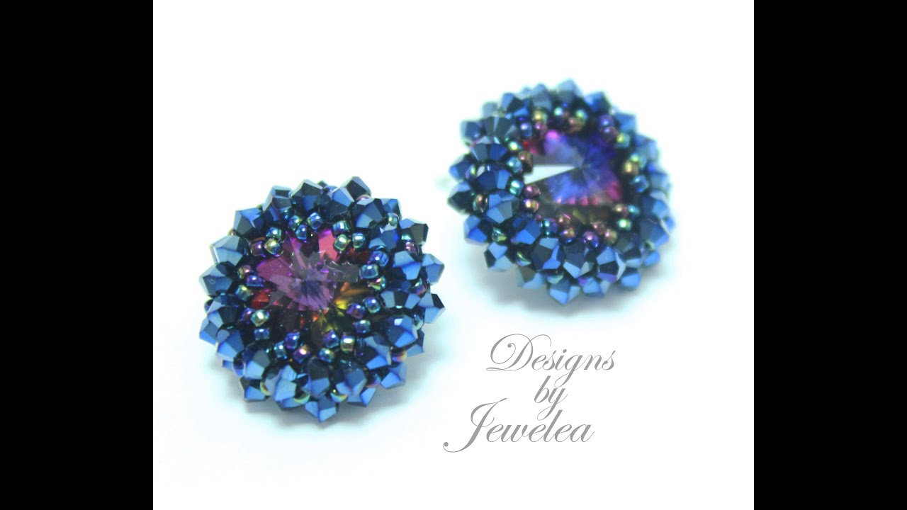 Shiny Avior Beaded Bezel Stud/Post Earrings Jewellery with Swarovski Rivoli and Bicones