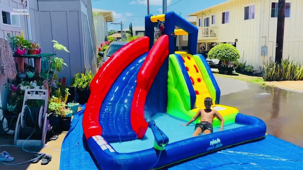 Water Slide/Brother & Sister/Fun Fun Enjoying @ Home/Outdoor/Playing/Adventure/..