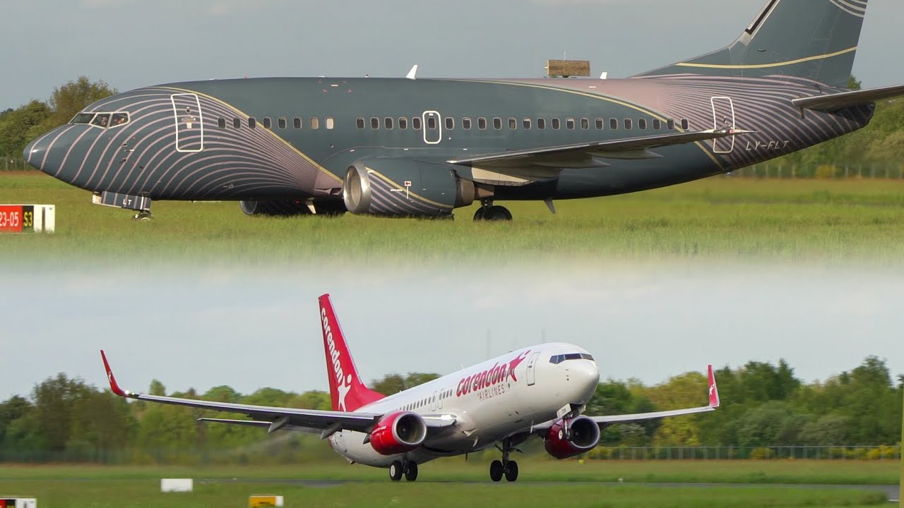 Landing Klasjet 737-500 & take off Corendon 737-800 op Groningen Airport Eelde