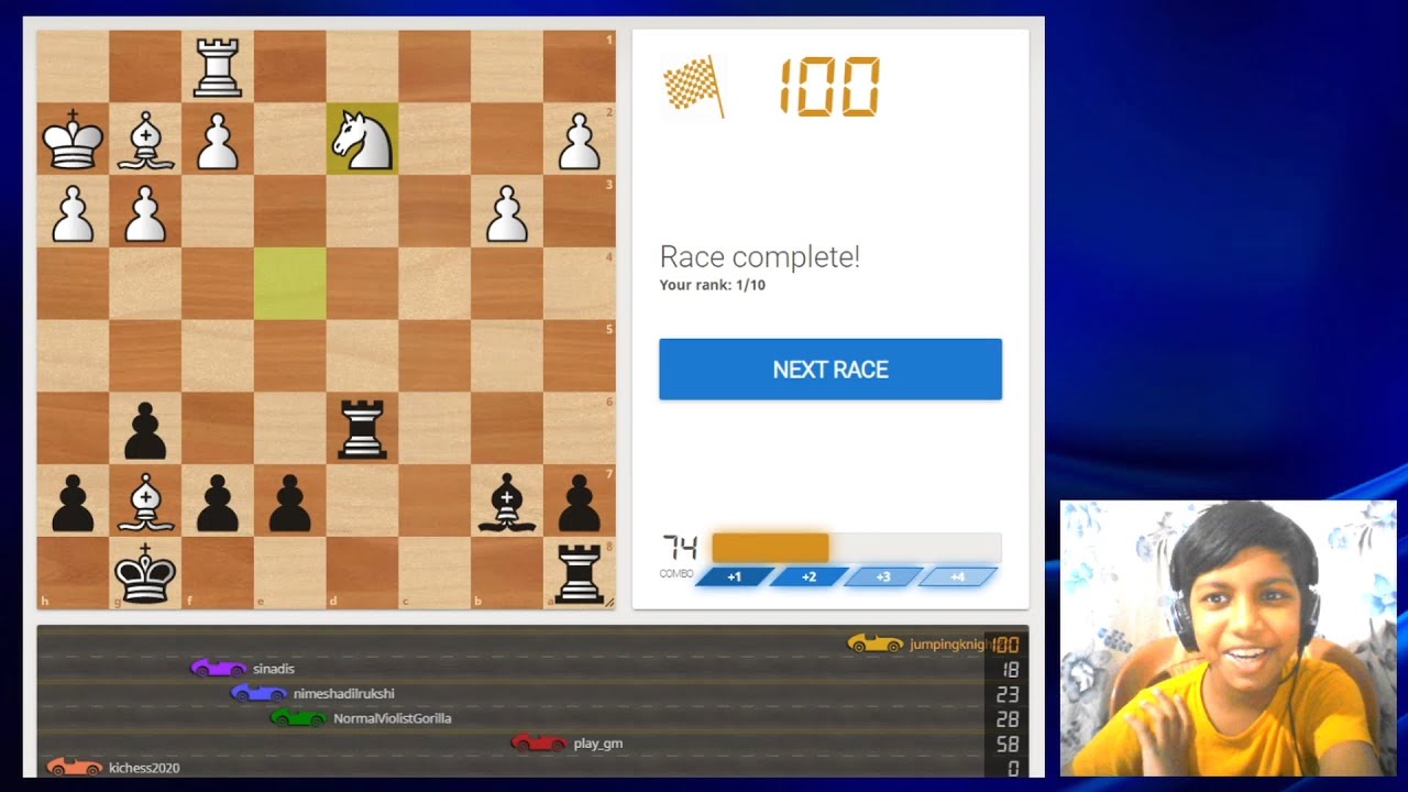 Perfect 100 at Puzzle Racer | Chess Master Ethan Vaz