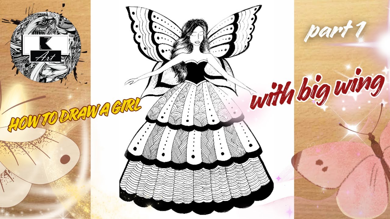How to draw a Girl with big wing  Drawing tutorial || Pencil sketch for beginner || Girl drawing  1