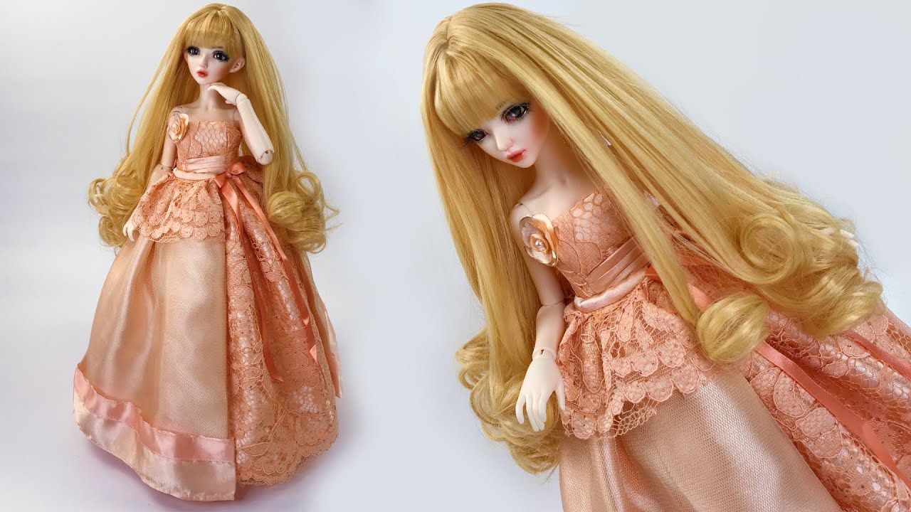 BJD Doll Repaint & Peach Dress Tutorial |BJD娃娃重绘, BJD人形の塗り直し, BJD 인형 다시 칠하기, Decorate BJD Doll OOAK