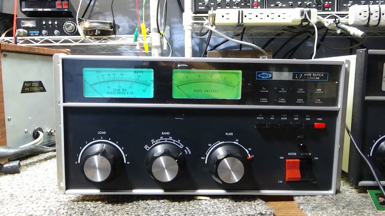Drake L7 Linear Amplifier on the bench, keyed down on the Dummy Load.