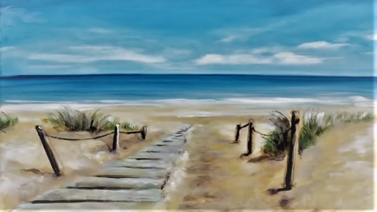 Easy Seascape Beach Ocean and Walkway Painting for Beginners || Acrylic Painting Tutorial
