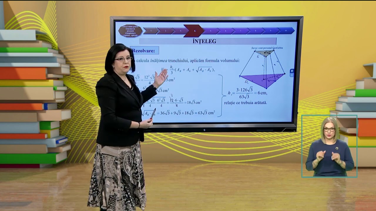 TeleŞcoala: Matematică clasa a VIII-a: Trunchi de piramidă triunghiulară regulată. Aplicaţii (@TVR2)