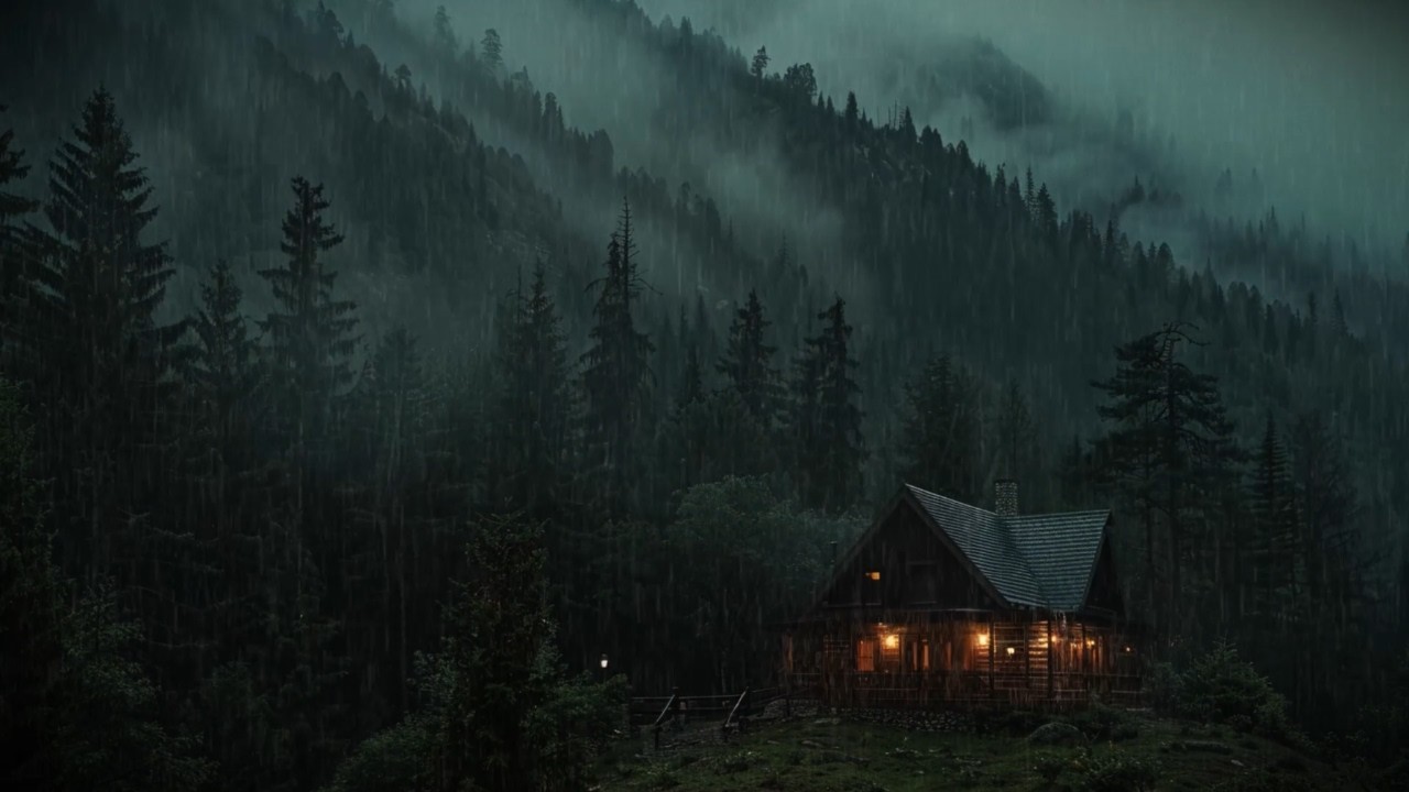 Forest Rain at Night 🌲🌧️ Cozy Cabin Light Ambience for Deep Sleep (6 Hours)