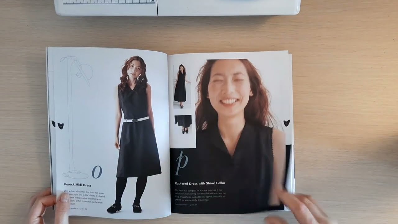 Basic black, Japanese sewing book with patterns, Turning pages ASMR