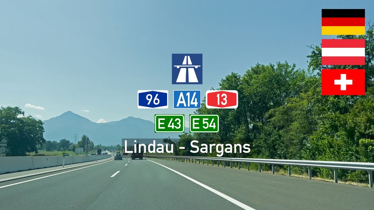 Driving in Germany, Austria and Switzerland: Autobahn A96, A14 & A13 E43 E54 from Lindau to Sargans