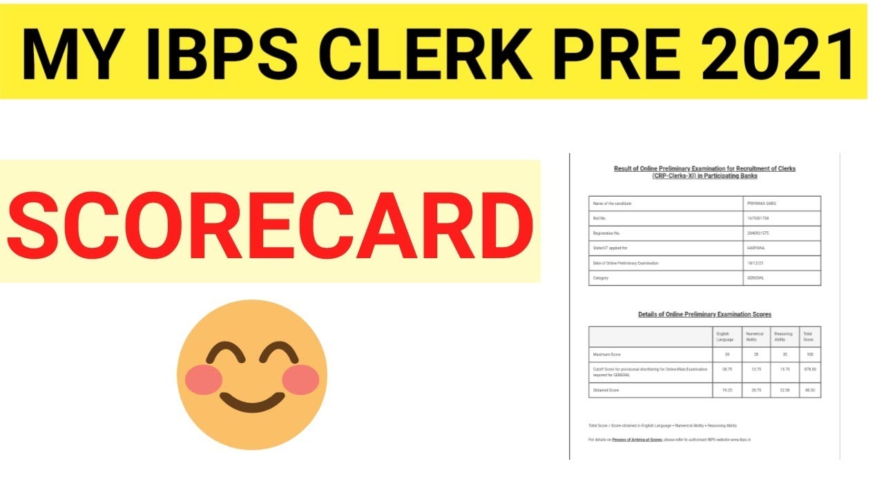 IBPS CLERK PRE 2021 SCORECARD//Ibps clerk prelims score card