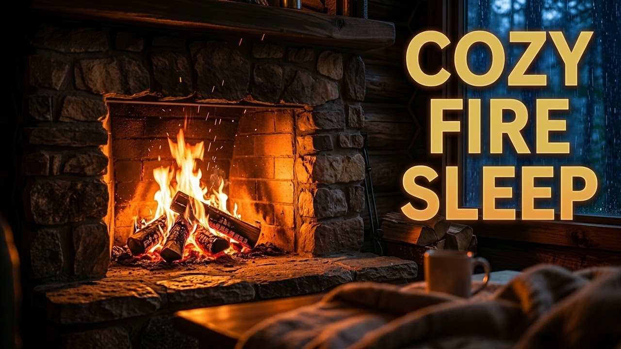Rainy Night in a Cozy Forest Cabin: Fireplace and Rain Sounds for Deep Sleep