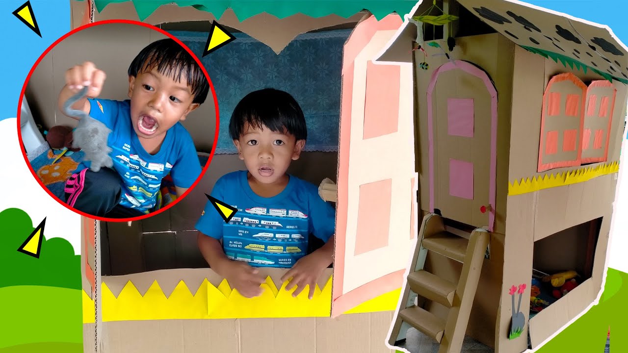 บ้านกล่องกระดาษ2ชั้น แมงมุมบุกบ้าน ทาสีตกแต่งบ้านรูปรถโม่ | พี่ปลื้ม
