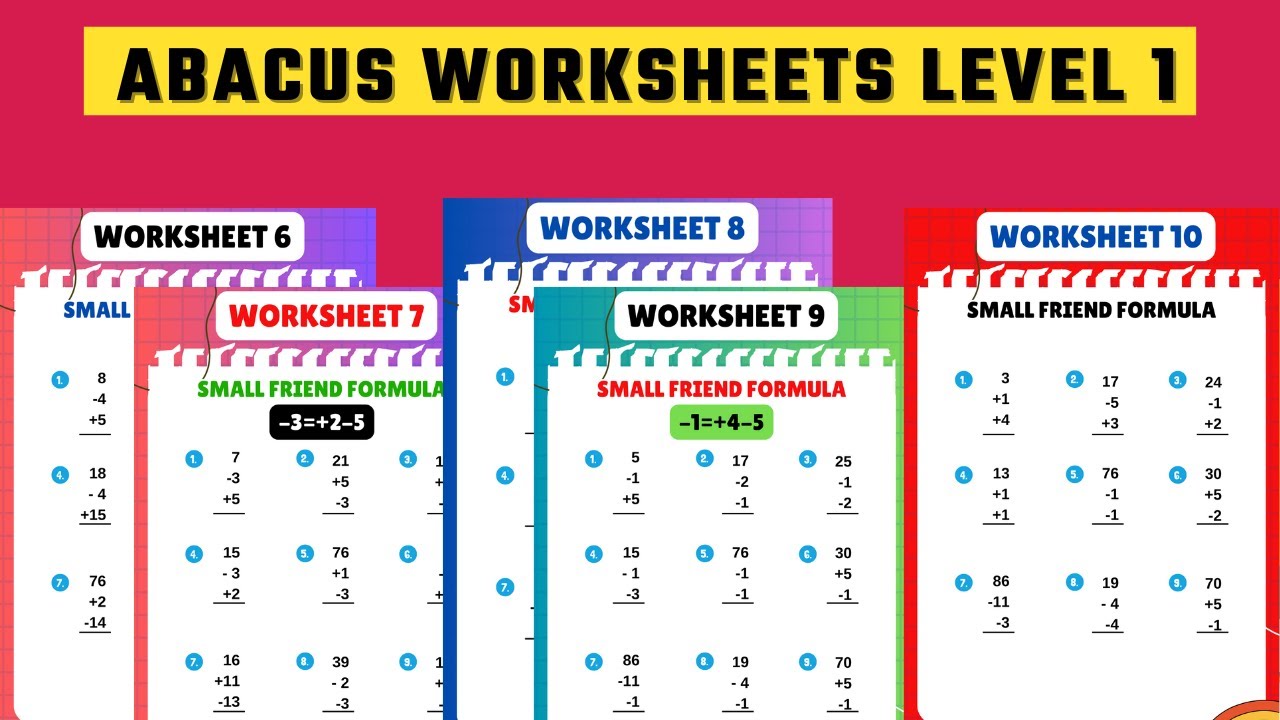 Abacus Level 1 |Finger Abacus Level 1 | All Small Friend Negative Formulas Worksheets