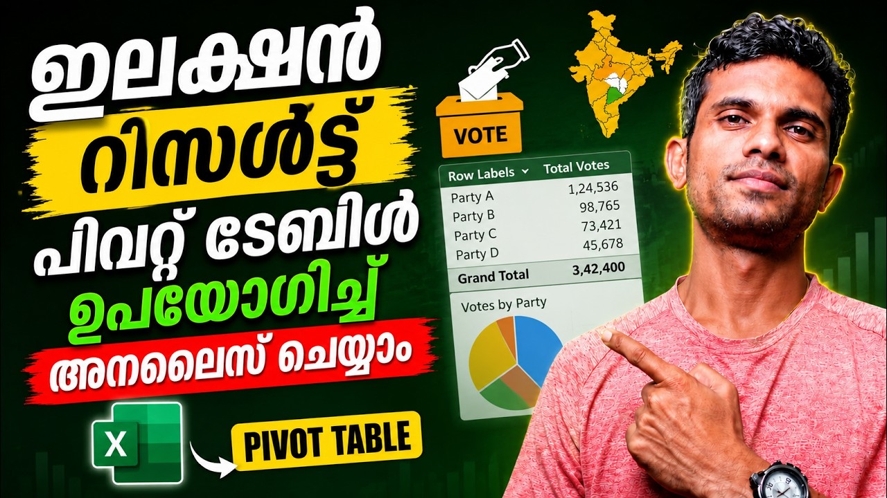 Analyze Kerala Election 2026 Results in Excel using PivotTables | Malayalam Tutorial