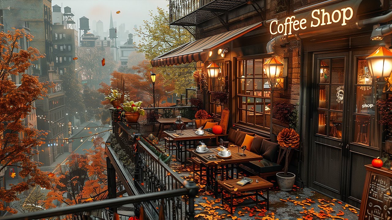 Sweet Autumn Jazz Tunes 🍂 Rooftop Cafe Shop Ambience ~ Calm and Relaxing Music for Work, Study