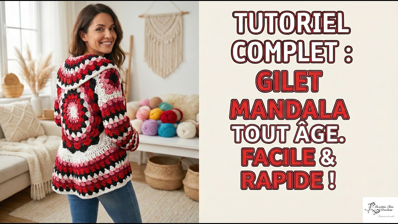 Tuto gilet cardigan mandala tout âge au crochet