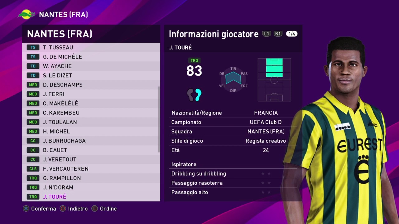 eFootball PES 2020 (PS4) - NANTES CLASSIC ALL TIME XI (81/100)