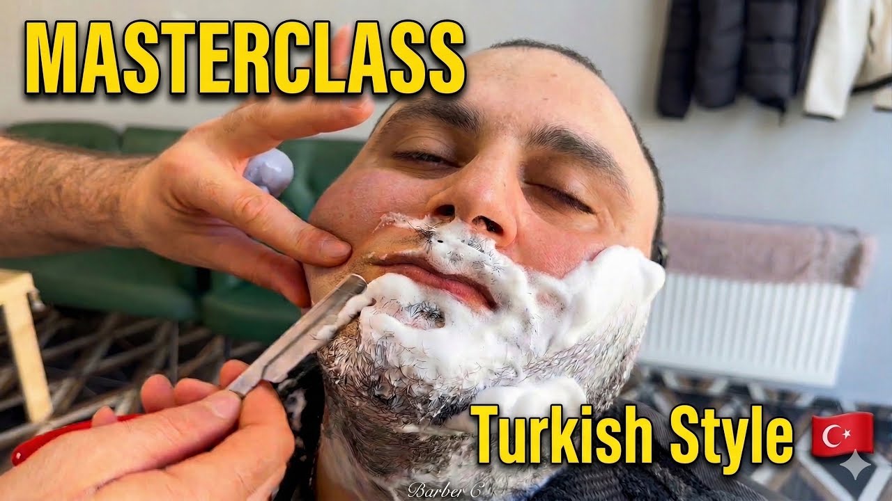 Turkish Barber MASTERCLASS &ndash; Traditional Wet Shave & Full Face Grooming ASMR 🇹🇷