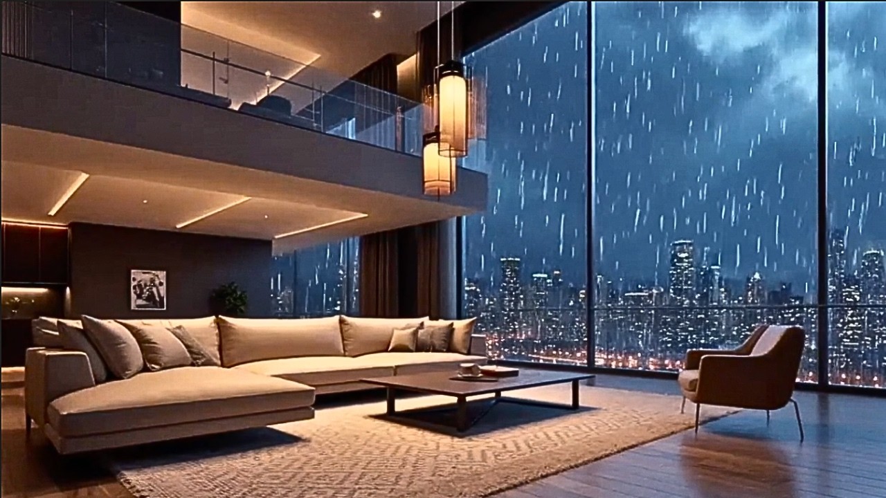 Rainy Night in a Downtown Luxury Apartment | Night Ambience for Sleep