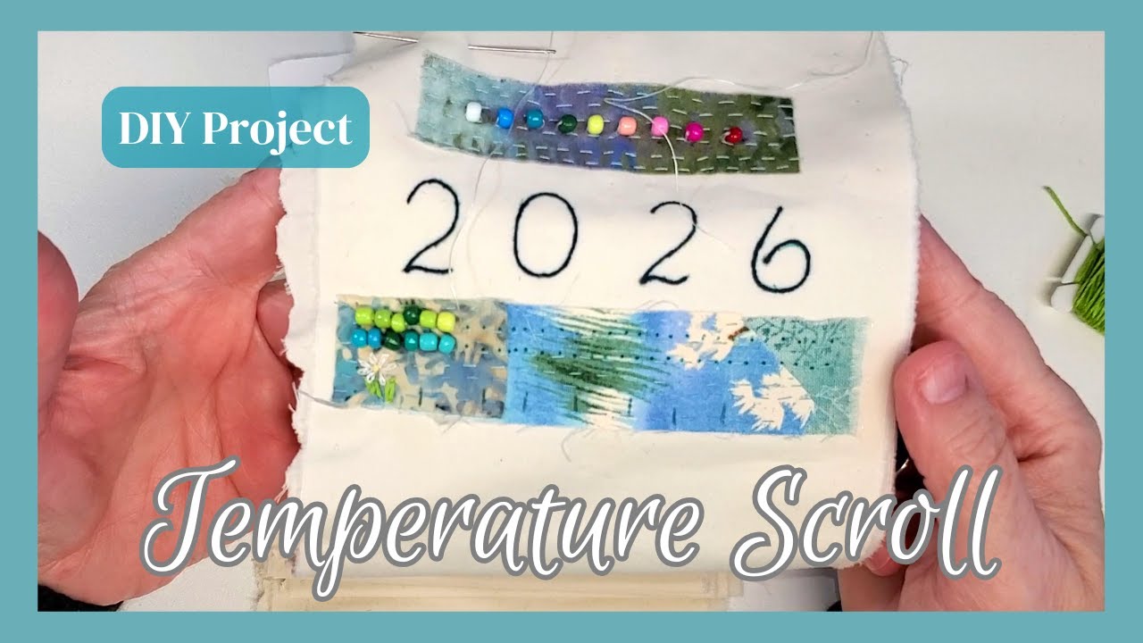 Temperature Diary Hand Stitched Scroll Wall Hanging #fiberart #embroidery   #slowstitching #beads