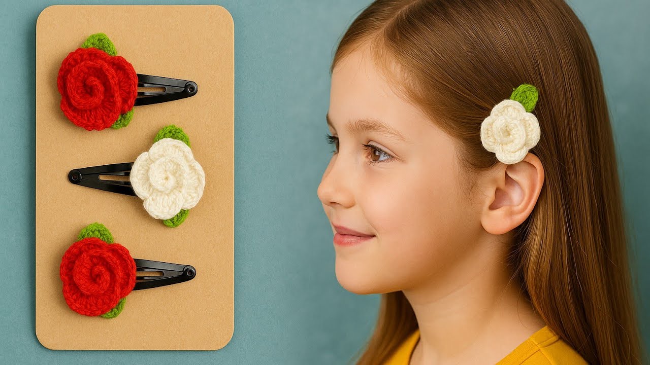 💖 Adorable Crochet Rose Hair Clips for Little Angels 🌸 | 100% Handmade Beauty!