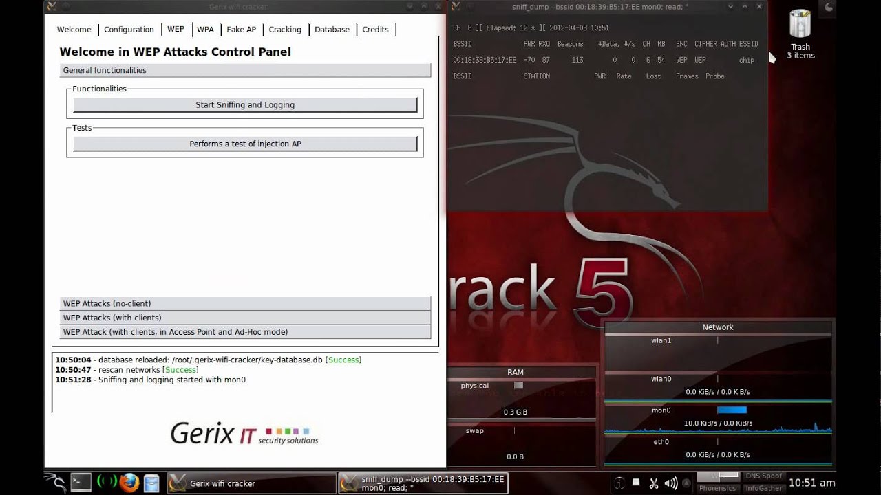 Cracking WEP WiFi encryption [gerix]