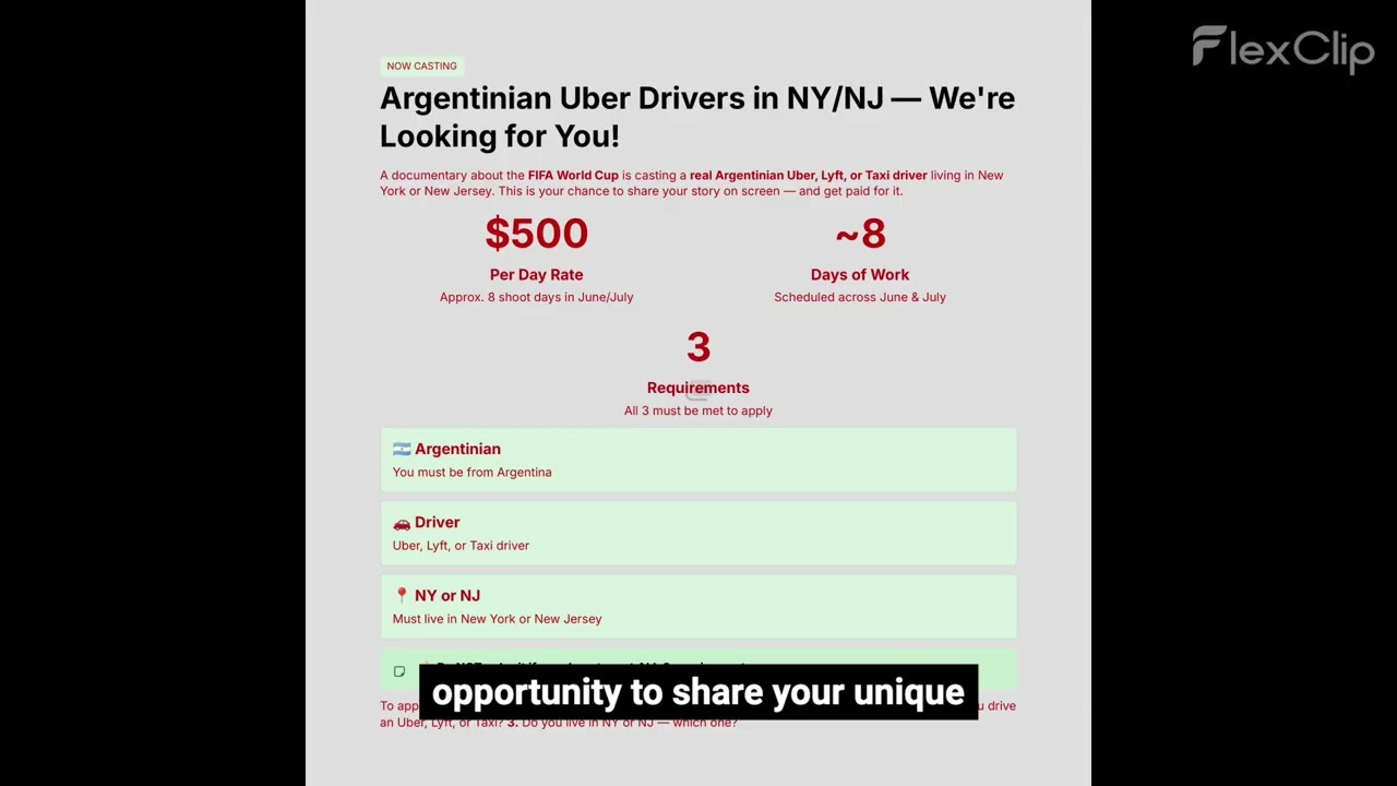Casting NY or NJ Argentinian Drivers (Uber/Lyft/Taxi)