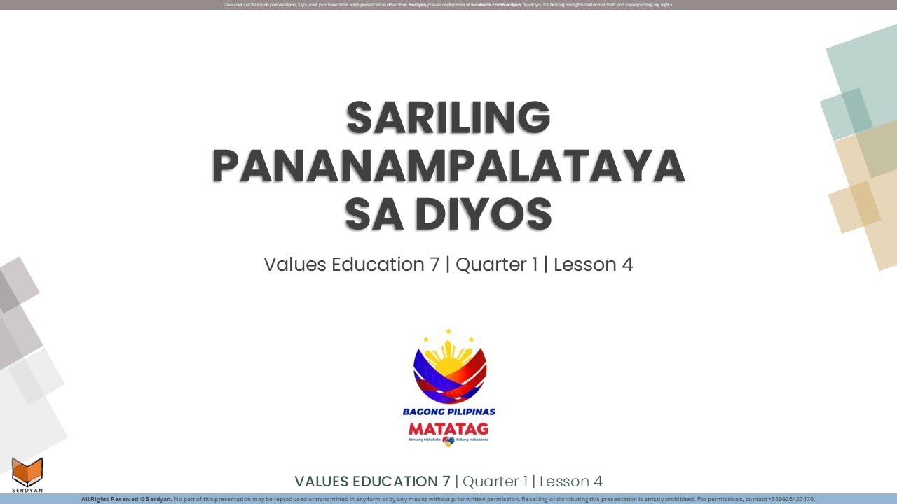 Values Education 7 - Q1 - Lesson 4 - Sariling Pananampalataya sa Diyos