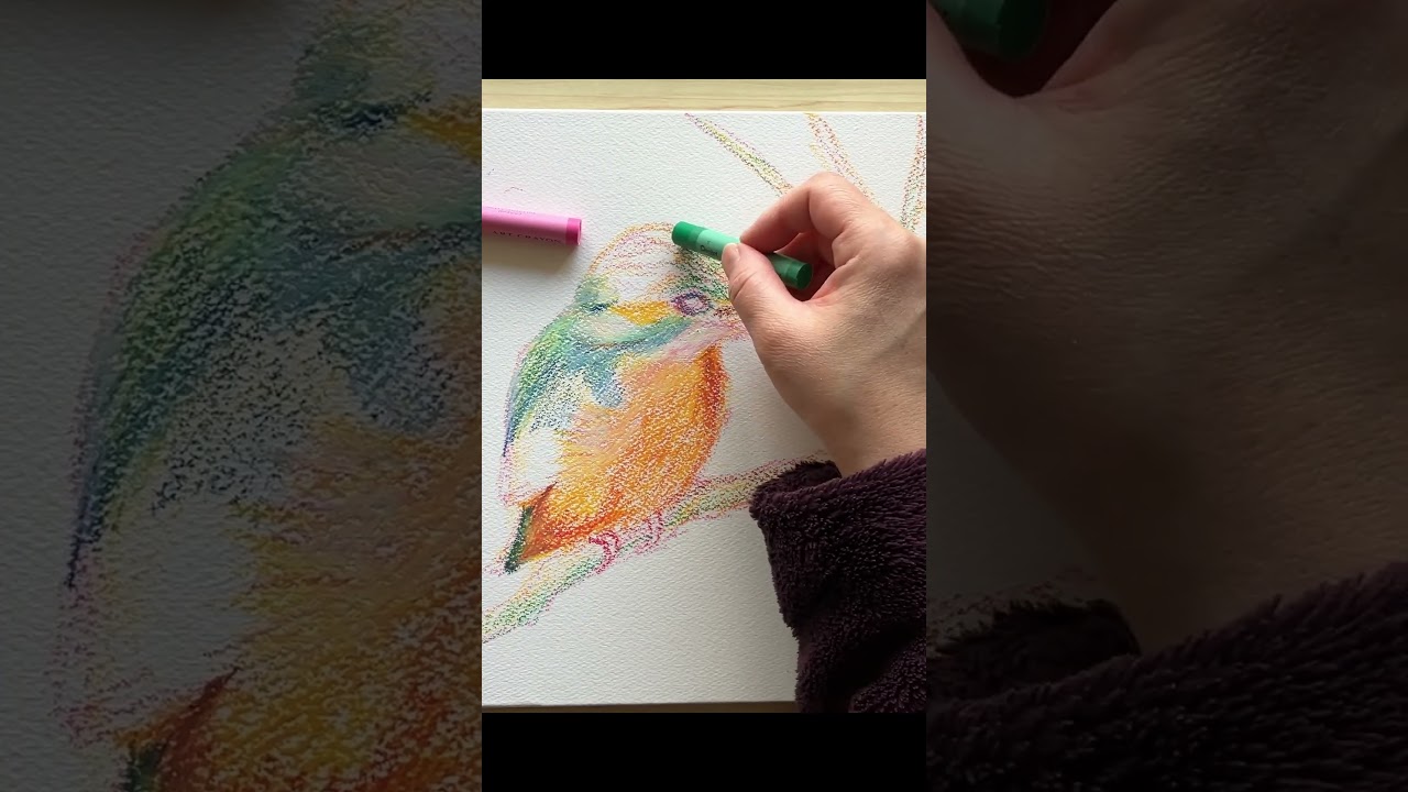 Draw a kingfisher／カワセミを描く（crayon drawing／クレヨン画）
