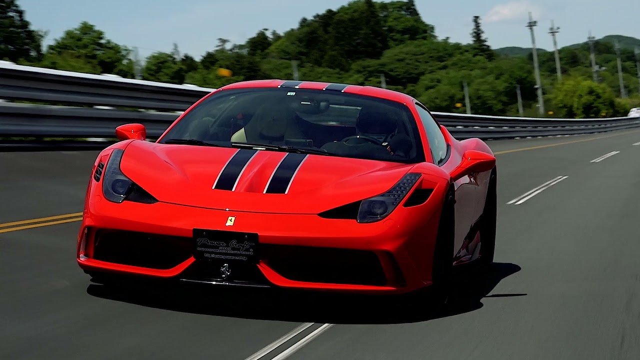 フェラーリ458スぺチ超高速 超高音サウンド　POWER CRAFT FERRARI 458 SPECIALE HYBRID EXHAUST 日本自動車研究所　周回路　超高速テスト
