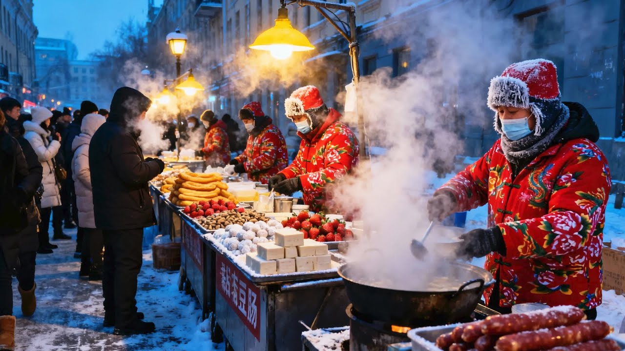 Harbin Morning Market Adventure: Frozen Foods and Street Eats in the Cold