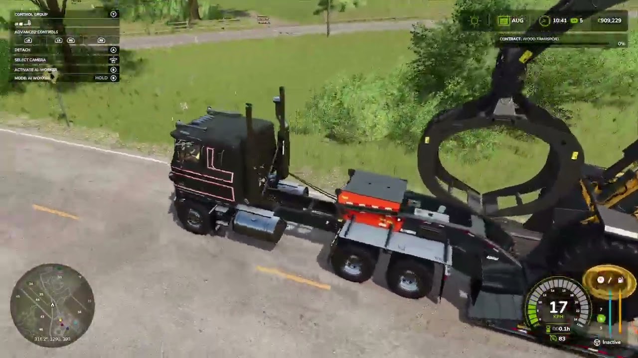 Fs25 transporting Volvo to the loading site in the old international transtar 