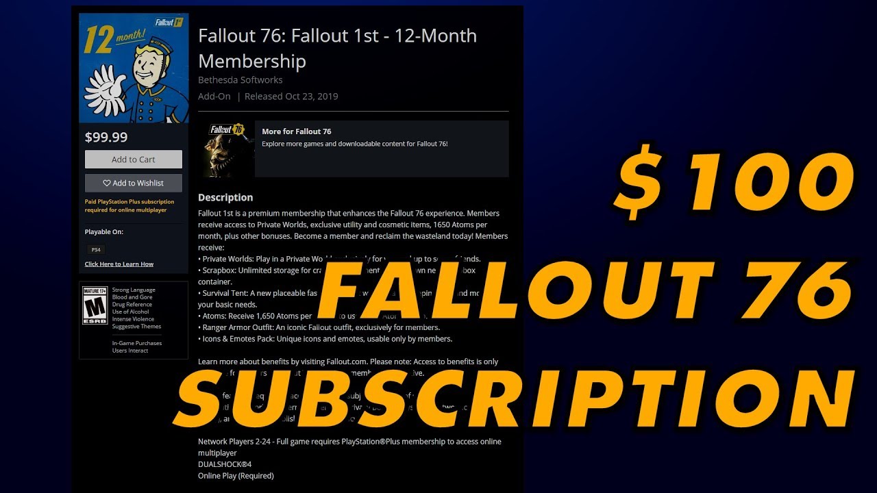 Fallout 76 Now Has A $100 Annual Subscription HA HA HA!