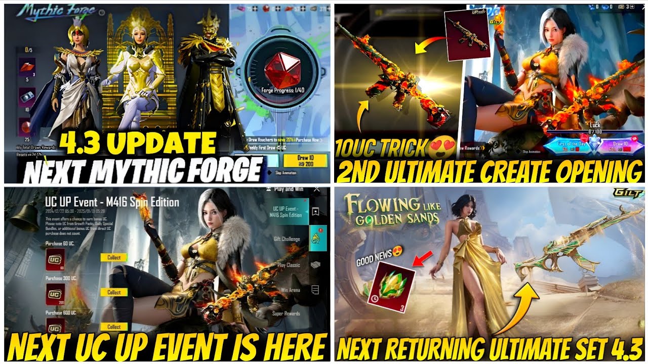 🔴NEXT MYTHIC FORGE BGMI 4.3😍| NEXT UC UP EVENT BGMI🔥| NEXT ULTIMATE SET BGMI & SANDSPRING AKM RETURN
