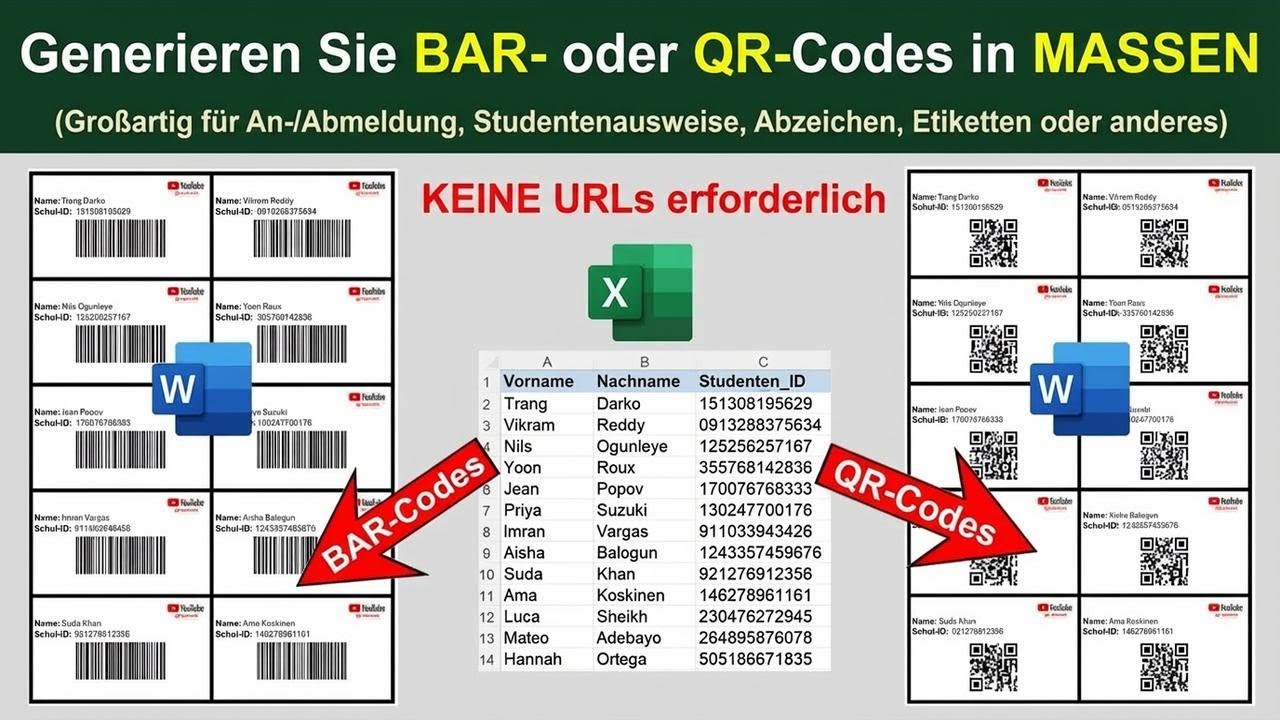 ID-Karten mit Bar- & QR-Codes aus Excel in Word erstellen – so geht's einfach!