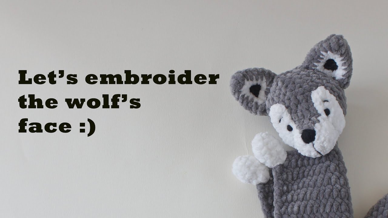 Crochet Wolf's face embroidery tutorial - open eyes