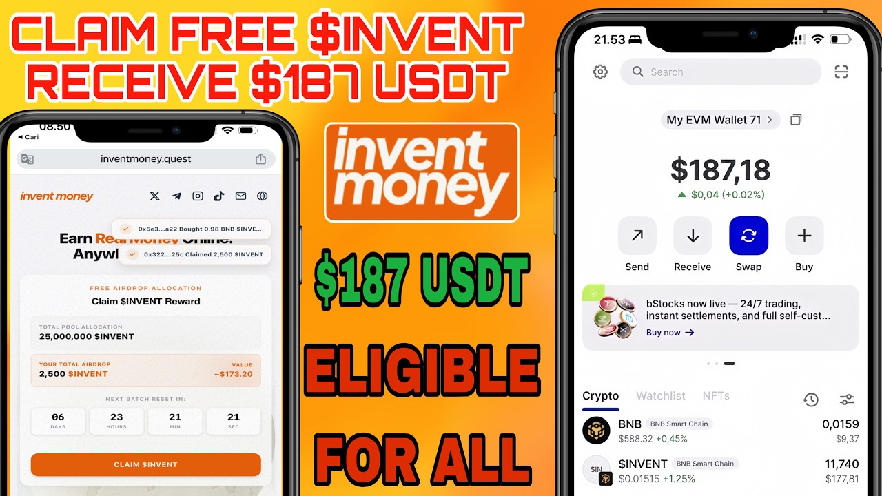 Claim Free Airdrop Invent Money $INVENT ~ 187 USDT on Trustwallet