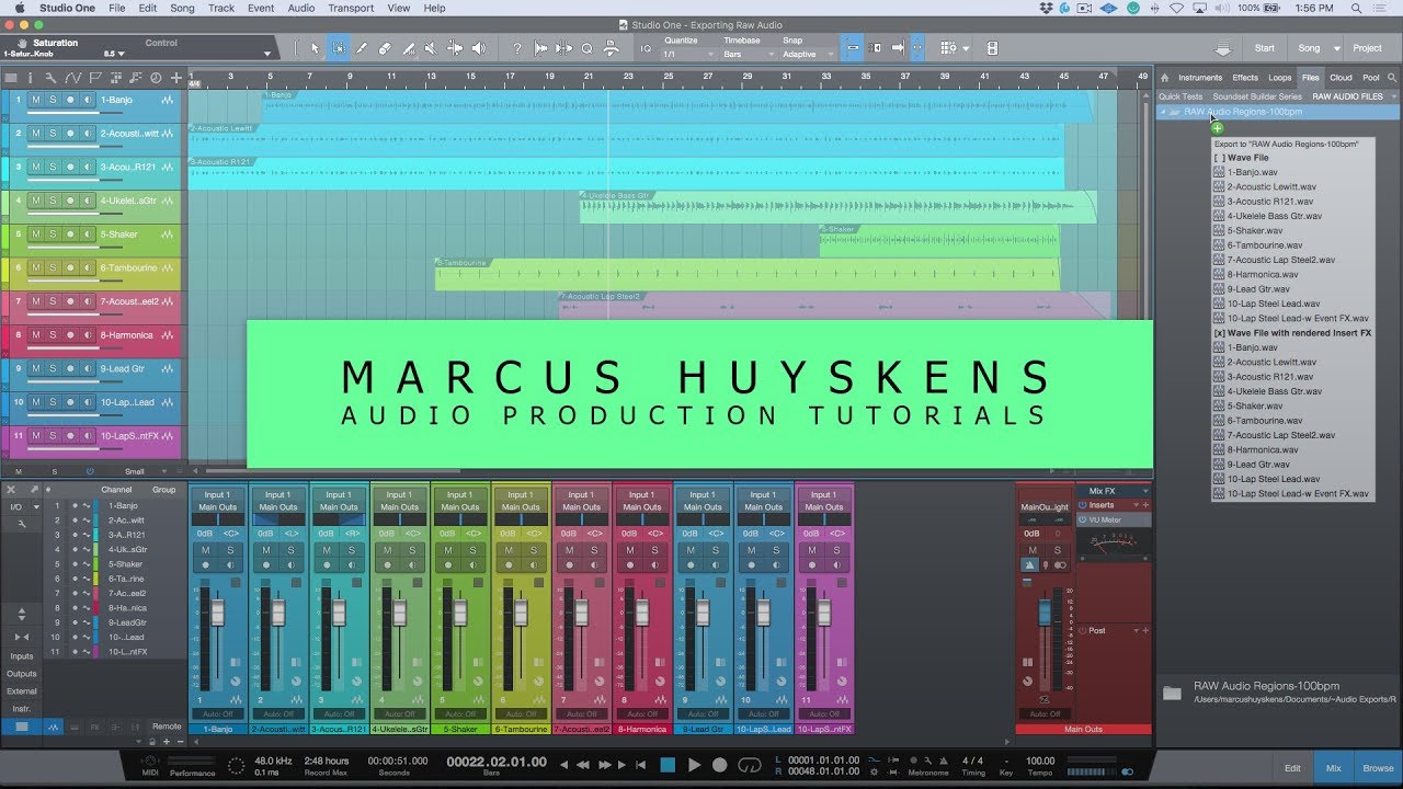 How To Export Raw Audio Files (Regions) In PreSonus Studio One