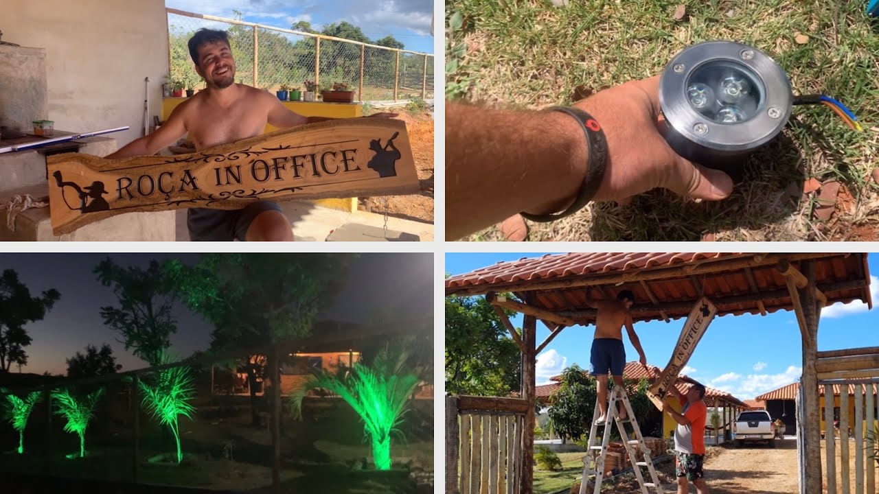 👌 Chegou a NOVA PLACA do sítio + ILUMINAÇÃO no JARDIM da chácara - Nosso DIA no SÍTIO 😍