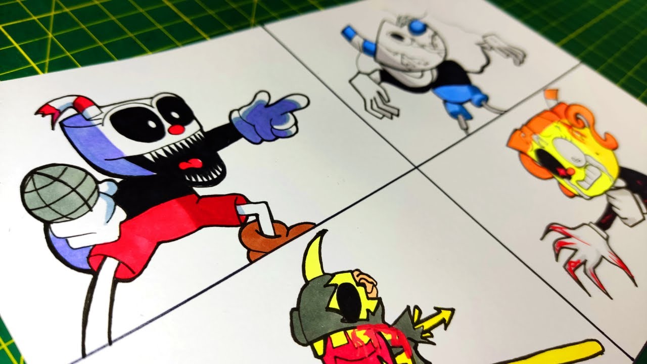 рисунок FRIDAY NIGHT FUNKIN VS Threefold Knockout | CUPHEAD, MUGMAN (Triple Trouble/Cuphead.EXE)