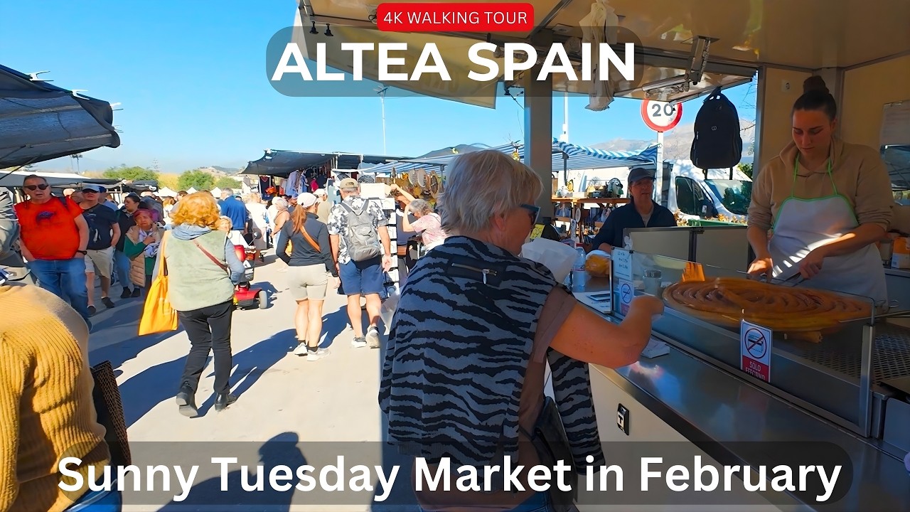 Altea Spain: Exploring the Weekly Market on a Sunny Tuesday in February | 4K Walk Costa Blanca