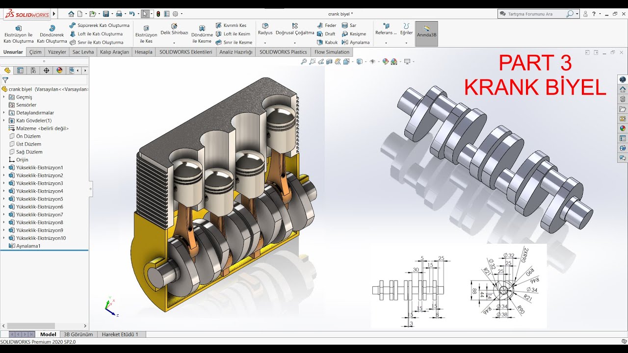 Solidworks 4 Pistonlu Motor Montaj PART 3