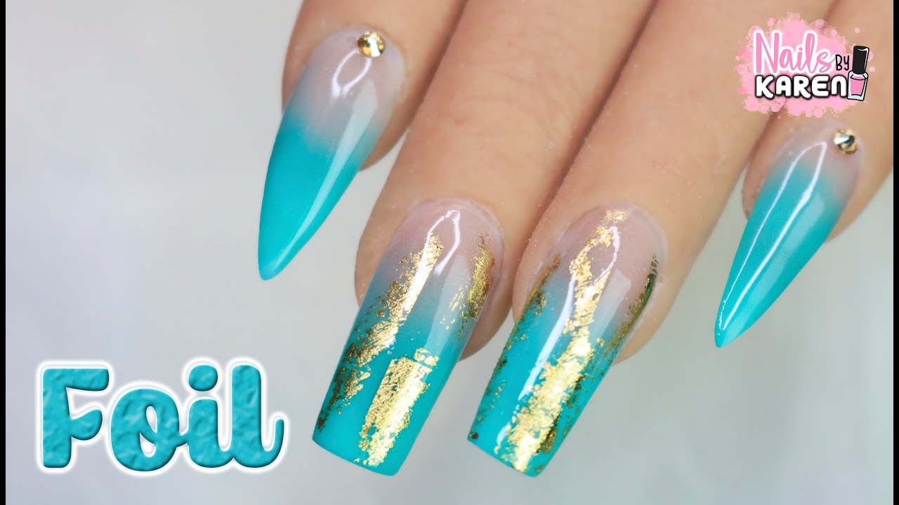 UÑAS en TONO TURQUESA con DORADO | FOIL