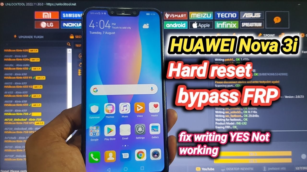 Huawei Nova 3i Hard Reset Remove Screen Lock Frp Google Accounts unlock One click By Unlocktool
