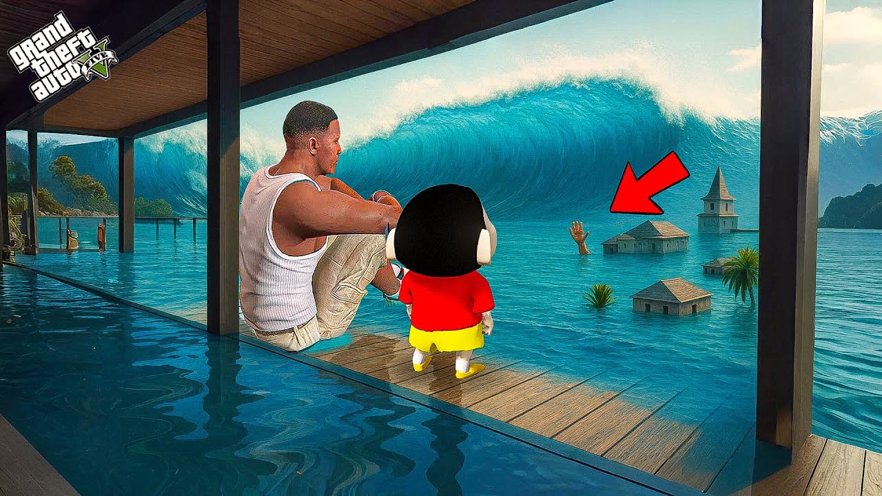 GTA V: Franklin and Shinchan Finally Escaped Biggest Tsunami In Los Santos In GTA 5 Telugu | 