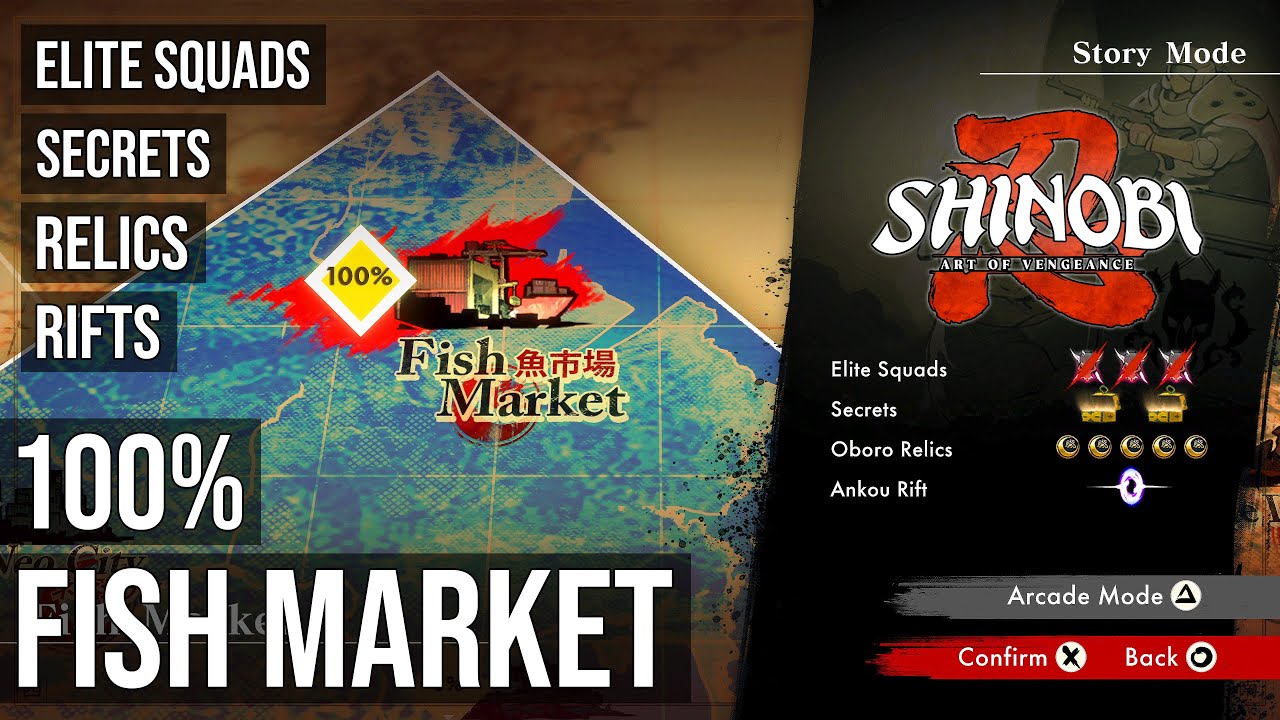 SHINOBI: Art of Vengeance - Fish Market - All Collectibles (Secrets, Squads, Relics, Rift)