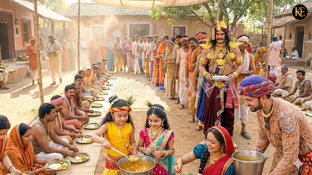 गांव में बाल कान्हा और राधा ने सबको परोसा भोजन, कंस भी देखता रह गया || Yashomati Maiyaa Ke Nandlala